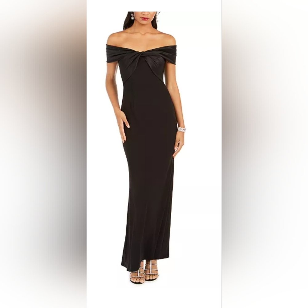 ELIZA J, Satin-Bow Off-The-Shoulder Gown, Size 18